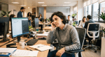 mujer con falta de motivación en el trabajo.